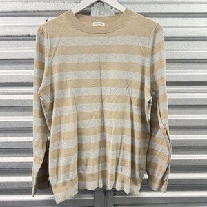 DRIES VAN NOTEN Beige Grey Striped Cotton Blend Sweater Sz Medium